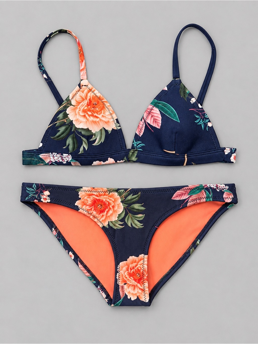 triangl swimwear Navy Floral Bikini with Coral Accents